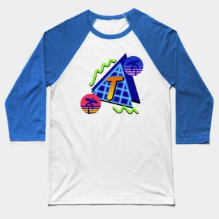 Initial Letter T - 80s Synth Baseball T-Shirt